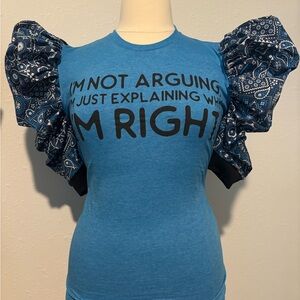 Blue Graphic Women's Top with puff Sleeves